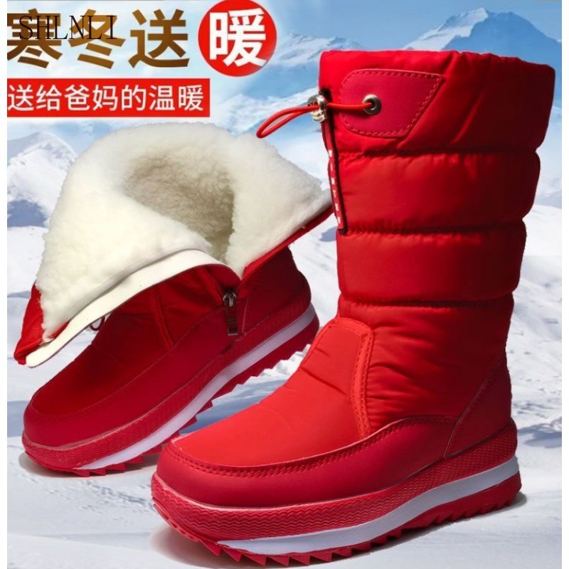Botas Femininas Antiderrapantes De Pelúcia De Algodão Quente Inverno Cor Sólida À Prova D'água De Neve De Frio
