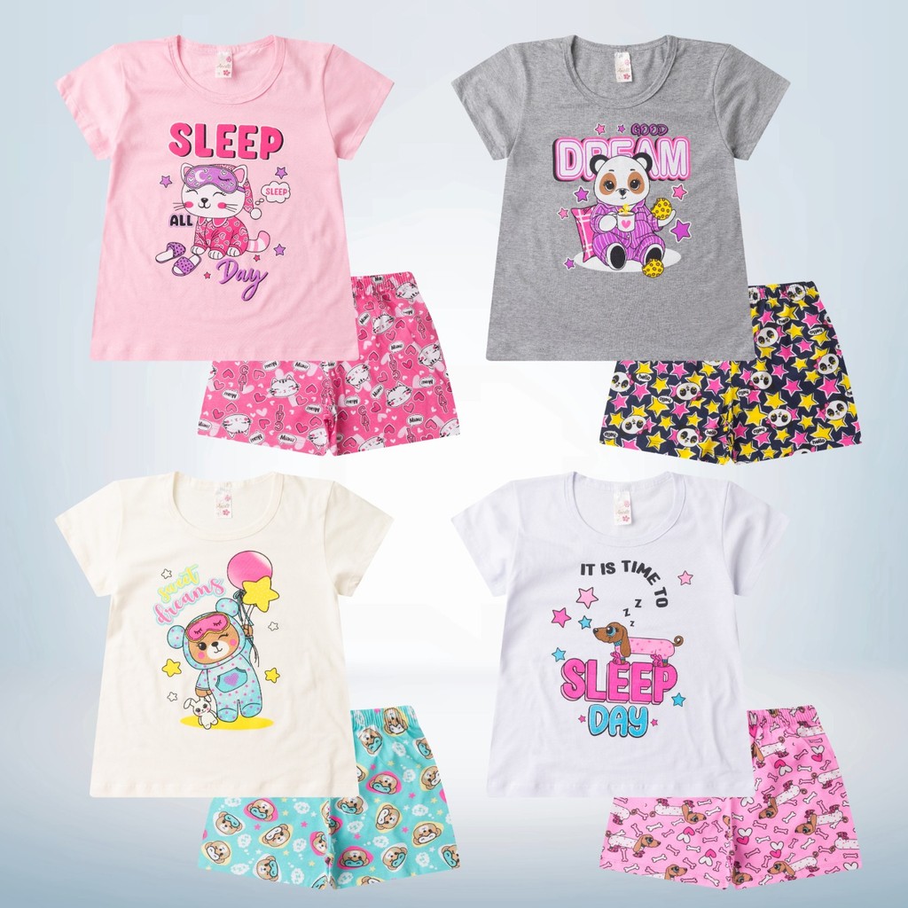 Pijama Menina InfantoJuvenil Meia Malha Estampado Detalhes Brilha no Escuro - 10/12/14