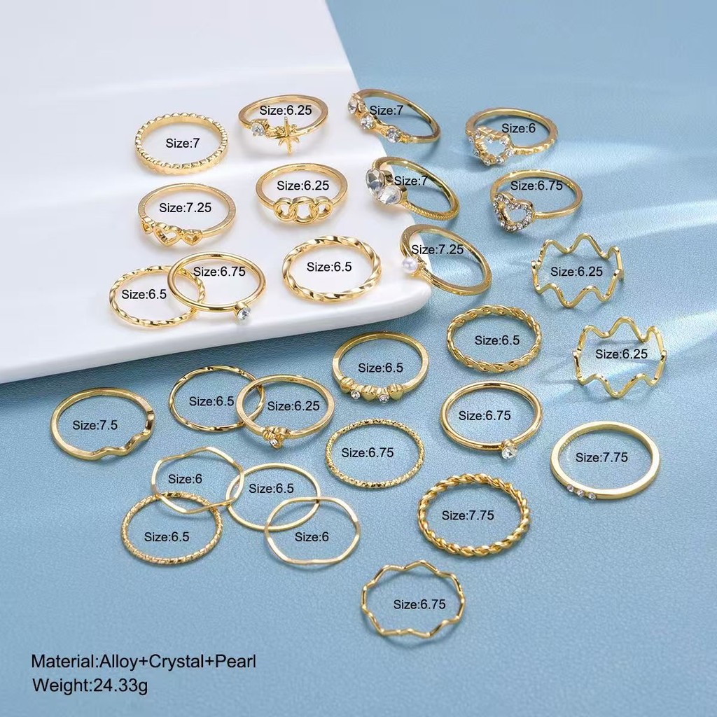 Conjunto de anéis femininos de 28 peças anel de coração com ondas de diamante simples acessórios de joias femininas