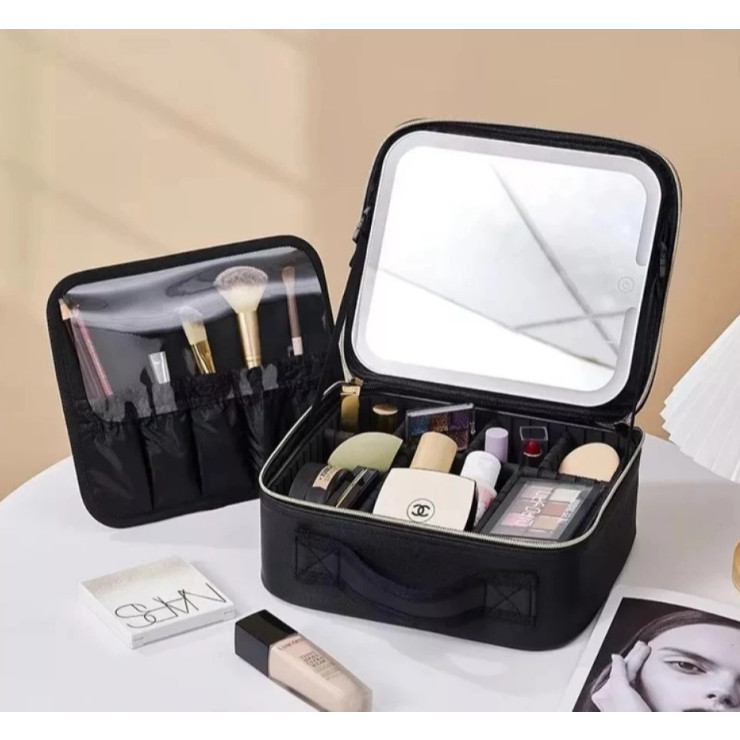 Kit Maleta Maquiagem completo Profissional Com Espelho e Luz Led e paleta de maquiagem