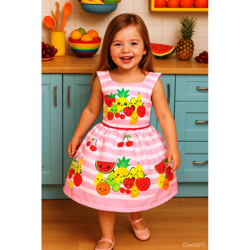 Vestido Temático Infantil Frutinhas em Oferta na Shopee