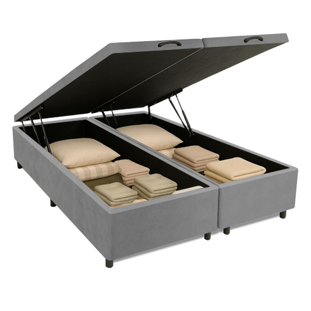 Cama Box Com Baú King 1,93m Prince Suede Cinza em Oferta na Shopee