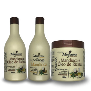 Kit Capilar Mandioca Maycrene - 1 Shampoo + 1 Condicionador + 1 Máscara - Nutri e Repara Fios em Oferta na Shopee
