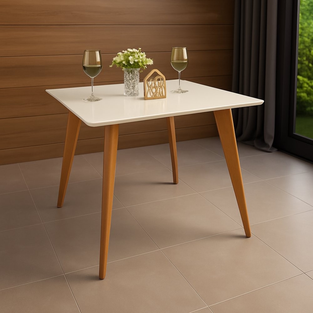 Mesa de Jantar Tampo em MDF com Vidro Quadrada 90x90cm Slim Off White em Oferta na Shopee