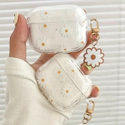 Capa De Fone De Ouvido Para AirPods 4 3 1/2 Branco Margarida Flor Impressão Com Chaveiro Airpod Pro 2 /