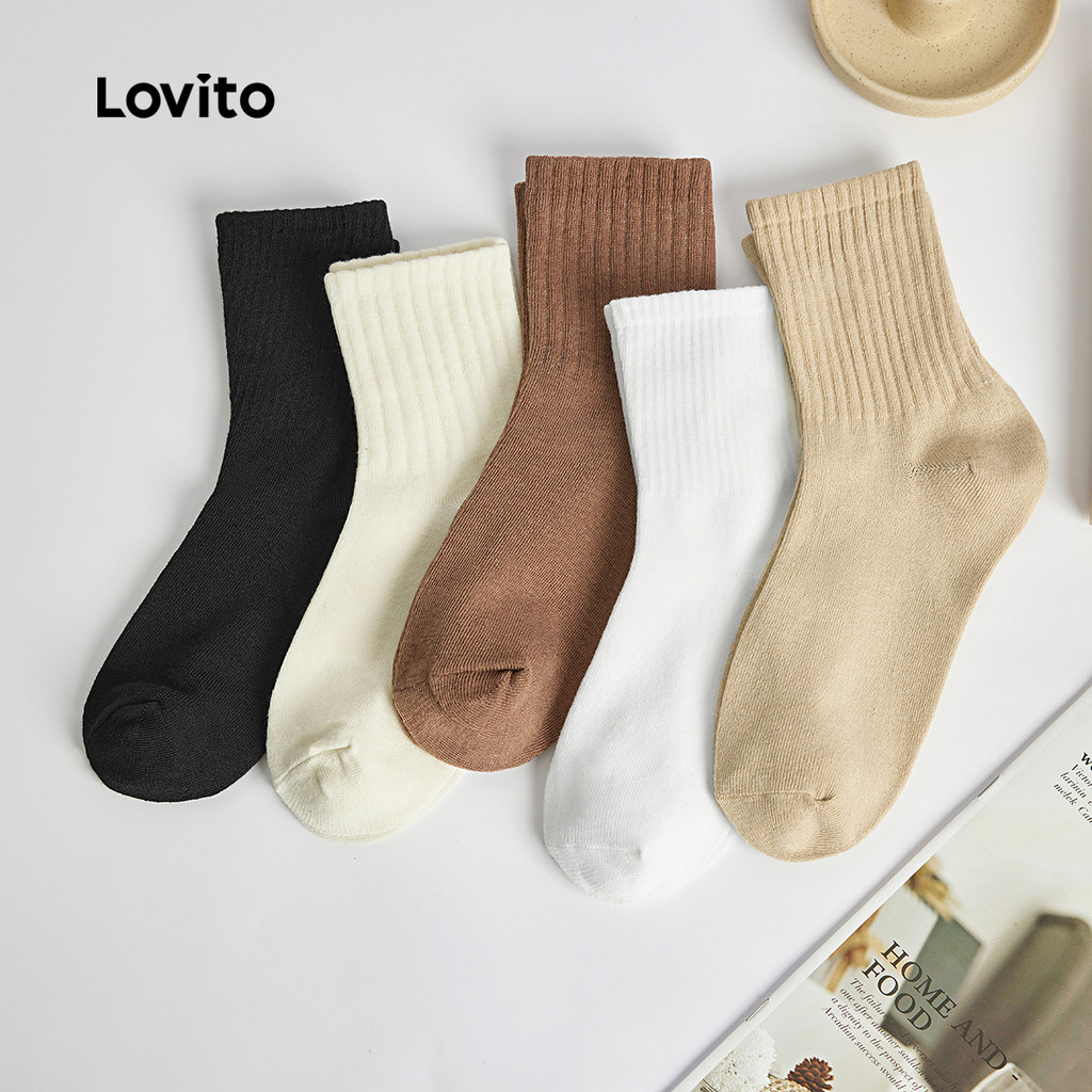 Detalhes do Lovito Meias Femininas Esportivas e Casuais, Macias, Absorção de Umidade, Toque Suave - L8LD087