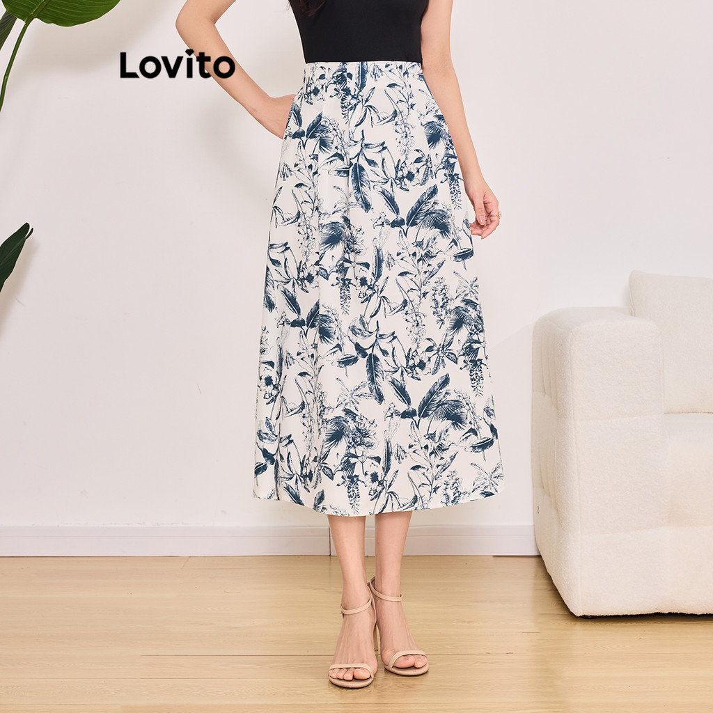 Detalhes do Lovito Saias Elegantes Saia Com Zíper Floral Ditsy Para Mulheres L99ED287