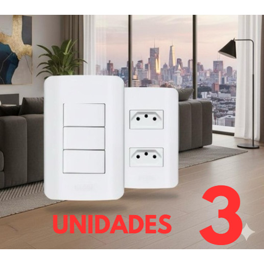 3 Unidades Tomadas canoa romazi e Interruptores linha canoa romazi / 10A / 20A / Paralelo / Tomada