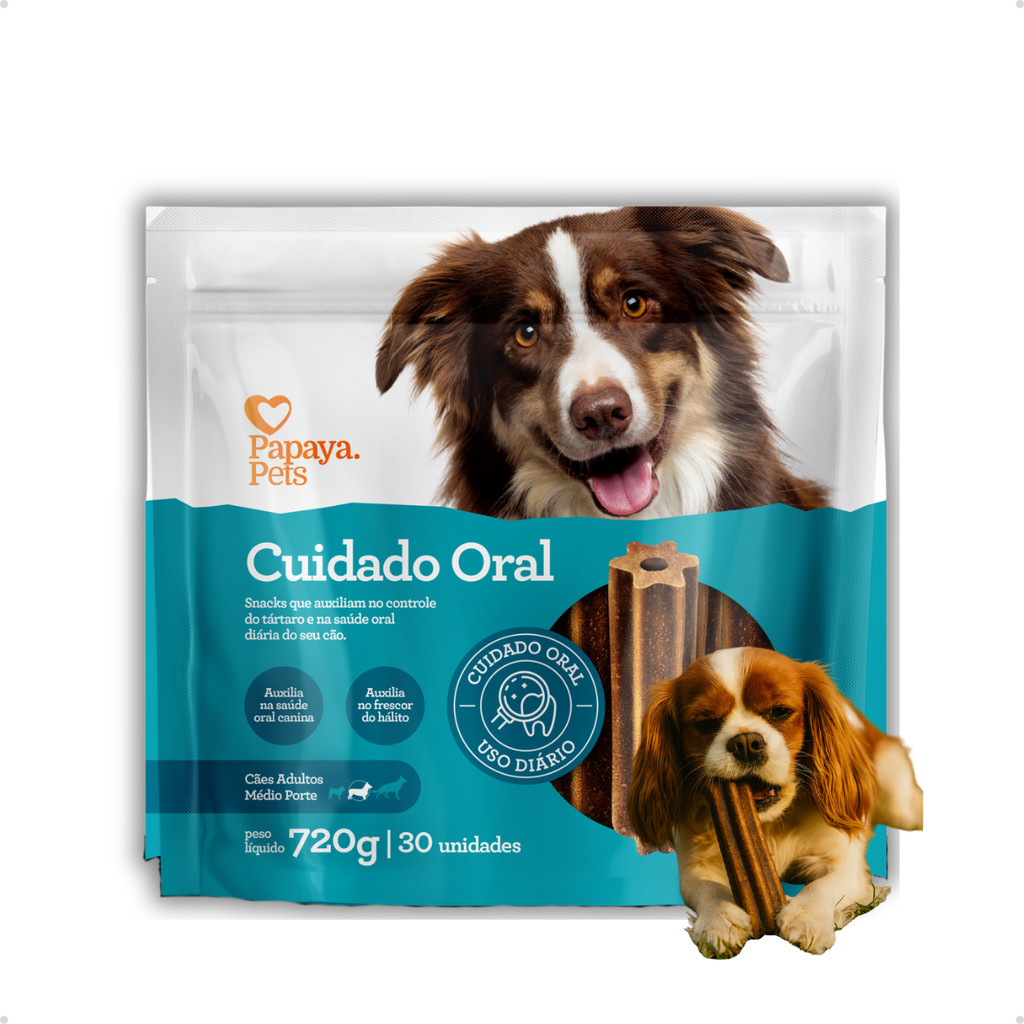 Petisco Natural Snack Cachorro Adulto de Grande Porte Mordedor Duro Cuidado Oral Papaya Pets 720g