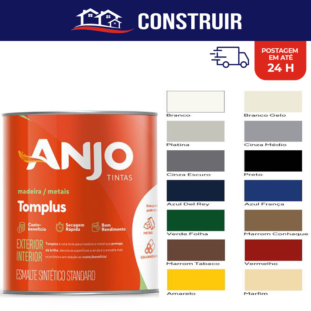 Tinta Esmalte Sintético 1/4 900ml Anjo Tomplus Premium Alto Brilho Várias Cores em Oferta na Shopee