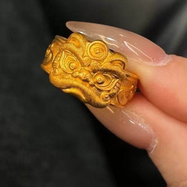 Anel Leão Dourado, Estilo Chinês de Luxo Leve, Auspicioso e Poderoso, Anel de Dedo Mindinho Masculino, Anel de Dedo Indi