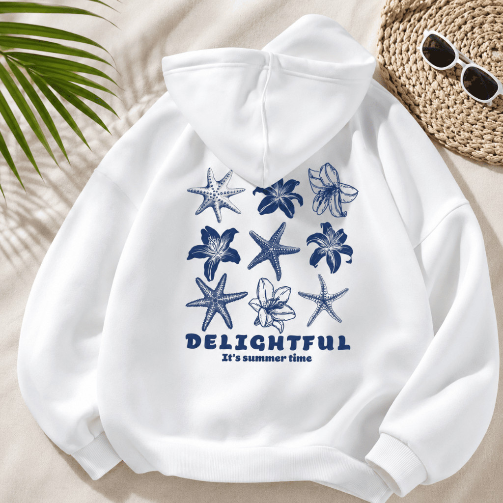 Moletom Canguru Mar Blusa De Frio Estampado Praiano Flanelado Casaco Em Algodão P ao GG