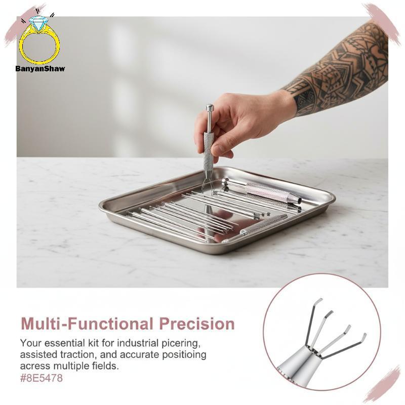 [BANY] Ferramenta De Piercing Curvo De Titânio Em Aço Inoxidável , Aplicador De Brinco , Punção Profissional , De Poste