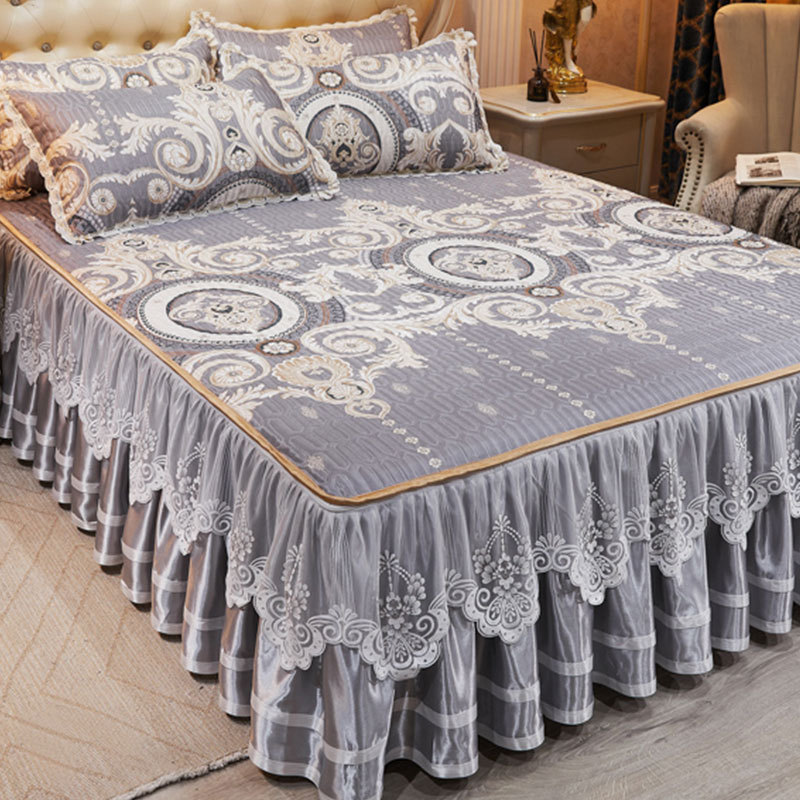 Saia de cama removível estilo europeu estilo seda gelada tapete legal conjunto de três peças ar condicionado tapete maci