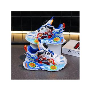 Crianças sapatos esportivos 2025 outono novo estilo malha respirável meninos sapatos Nezha couro sola macia tênis de cor