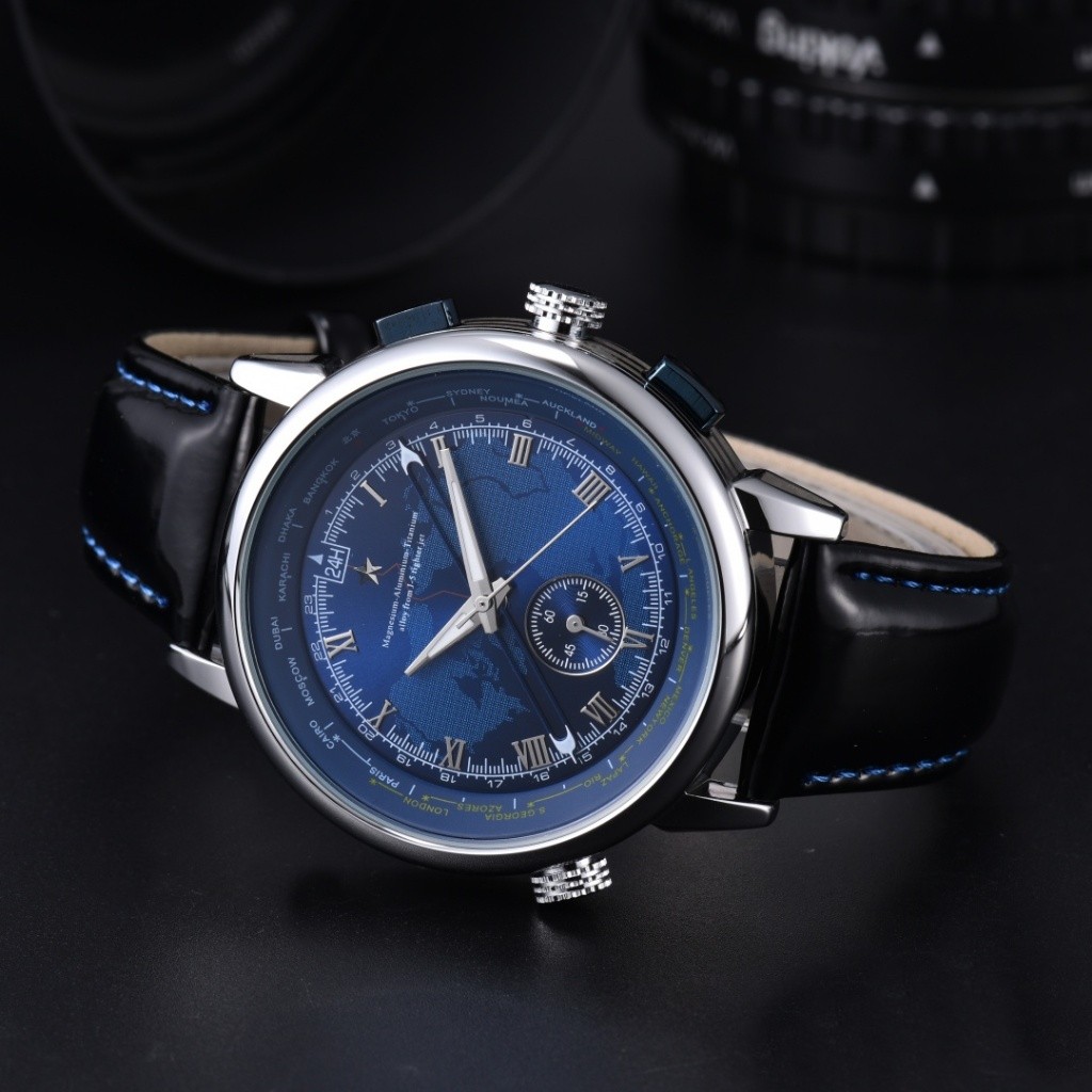 Relógio De Pulso GMT Da Hora Mundial Com Exibição De Fuso Horários Quartzo Moda Empresarial