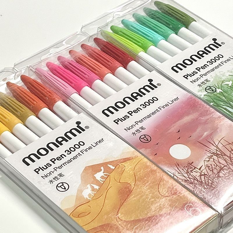 Novo conjunto de canetas de fibra coloridas de alto valor da Monami, Canetas de Aquarela, Canetas Gel e Marcadores para