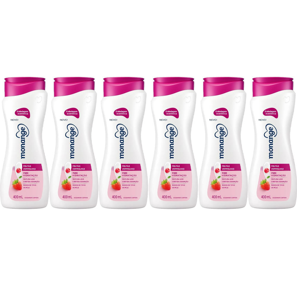 Kit Creme Hidratante Corporal Monange Frutas Vermelhas 400ml - 6 Unidades