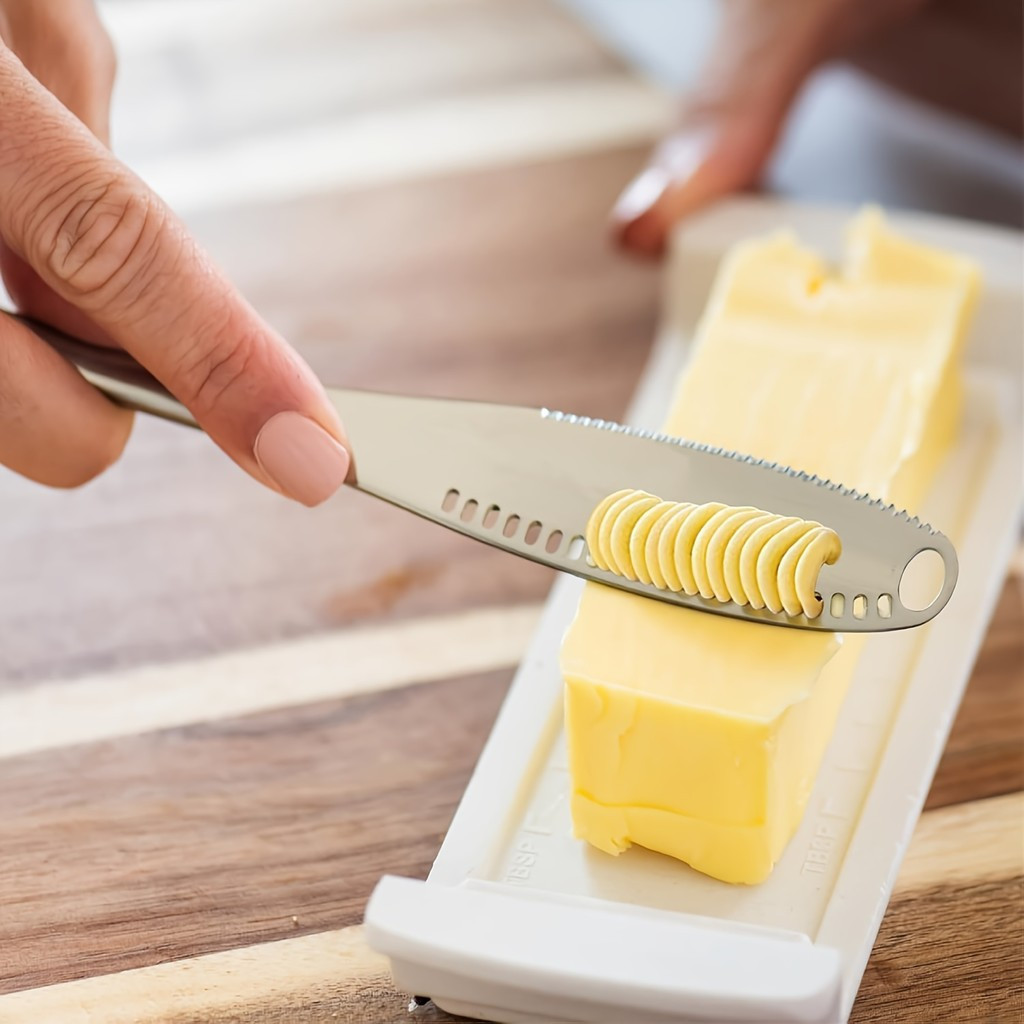 2 peças/4 peças Faca de Manteiga Profissional Extra Larga em Aço Inoxidável com Raspador, Multifuncional 3 em 1, Múltipl