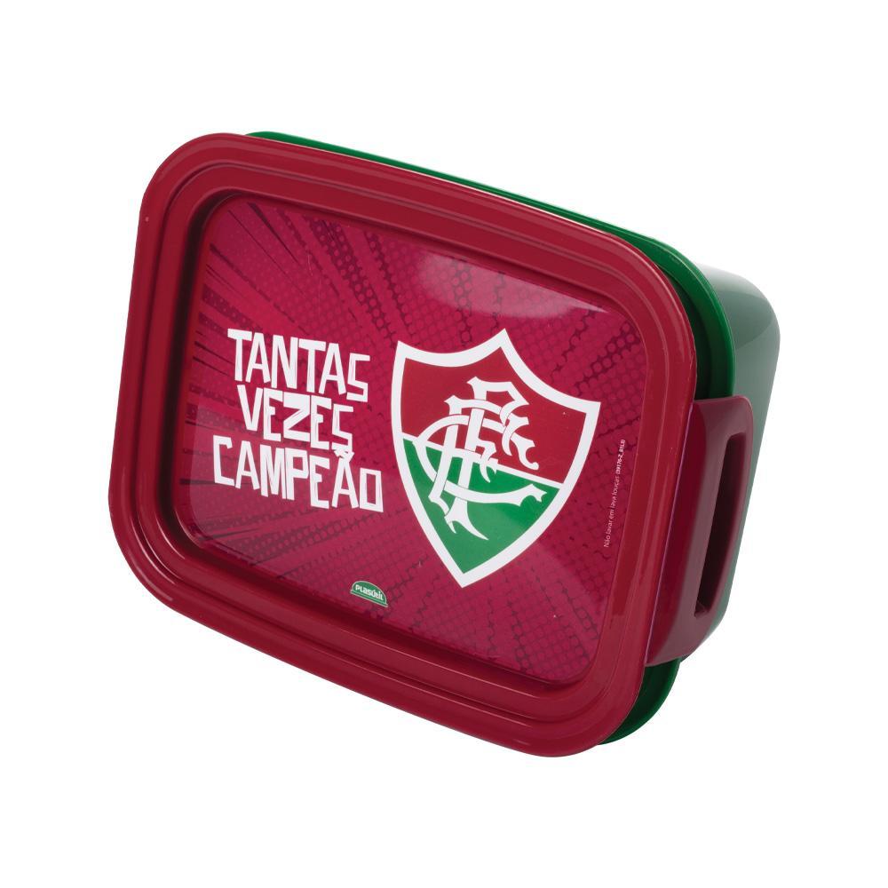 Pote Marmita Hermética Futebol Time Fluminense Divisória Travas Lanche Alimentos Micro ondas Freezer 850 ml Plasútil