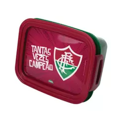 Pote Marmita Hermética Futebol Time Fluminense Divisória Travas Lanche Alimentos Micro ondas Freezer 850 ml Plasútil