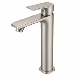 Torneira Lavatório Banheiro Lavabo Monocomando Chata Alta Luxo em Aço Inox Escovado Água Quente e Fria
