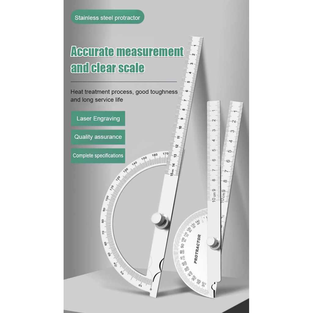 【Durável e Compacto】ไม้โปรแทรกเตอร์สแตนเลสแขนเดียว / Régua de Medição de Ângulo/Instrumento de Precisão/Aço Inoxidável