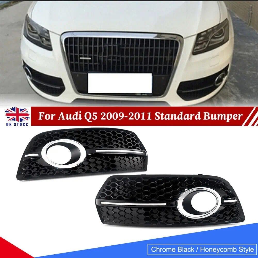 Par Para 2009-2011 Audi Q5 Modelo Padrão Grade De Luz De Nevoeiro Dianteira Cromada Preta