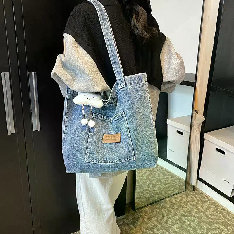 Bolsa jeans Vintage americana, sacola moderna, novo estilo, sacola de grande capacidade, elegante, Casual, bolsa de ombr