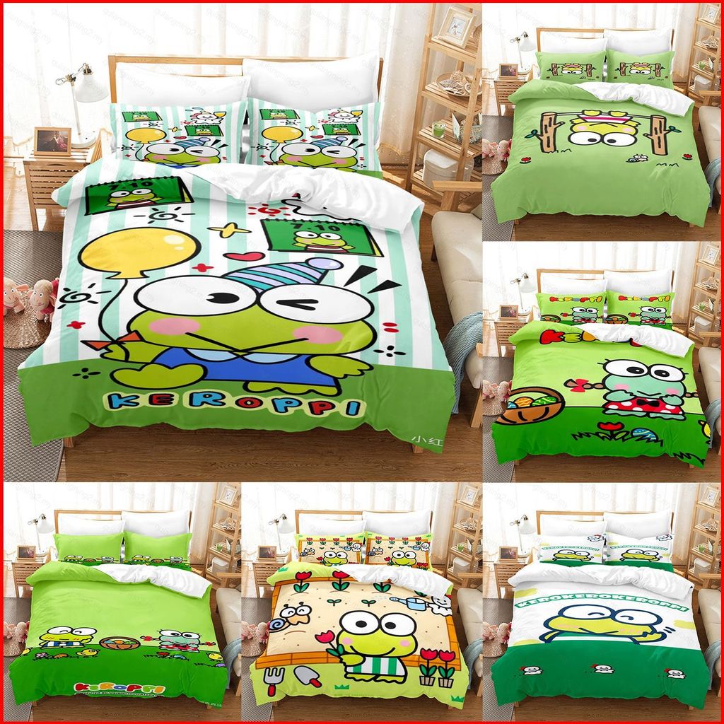 GN Kero Keropi 3 Em 1 Terno Lençol Capa De Edredão Fronha Qualidade Premium Conjunto Cama Casa Quarto Lavável