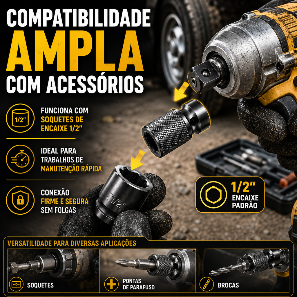 Multifuncional Portatil Conversao Rapida Adaptador Soquete Quadrado 1/2 Pol Bits Pratico Parafusadeira Pino Anel