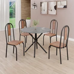 Conjunto Sala de Jantar Mesa Redonda 70cm Tampo Granito Topázio 4 Cadeiras Linda Yescasa Preto/Marrom/Fosco