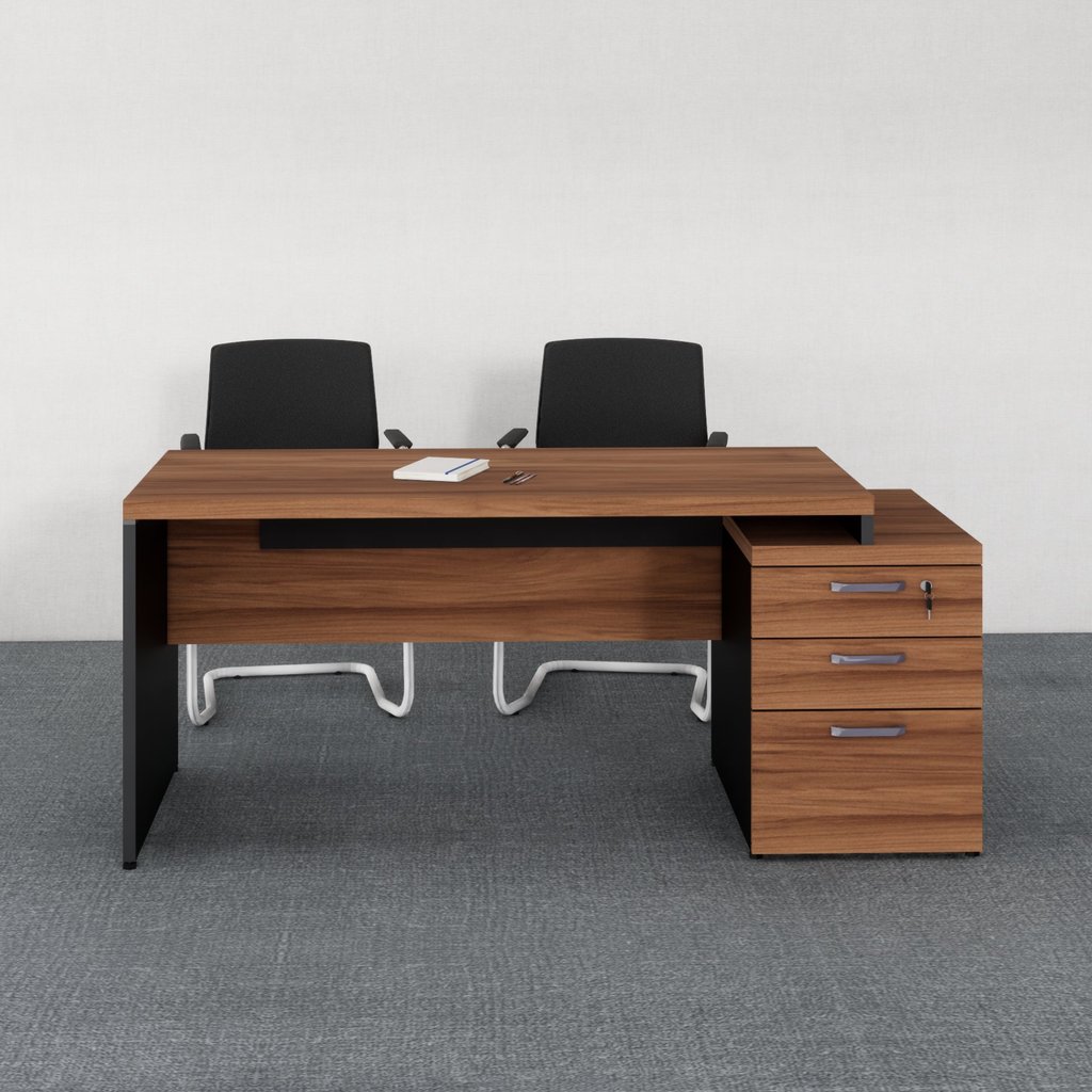 Escrivaninha Mesa Escritório Diretor com Gaveteiro Pé Painel 3 Gavetas 192cm Marrom e Preto Yescasa Preto/Marrom