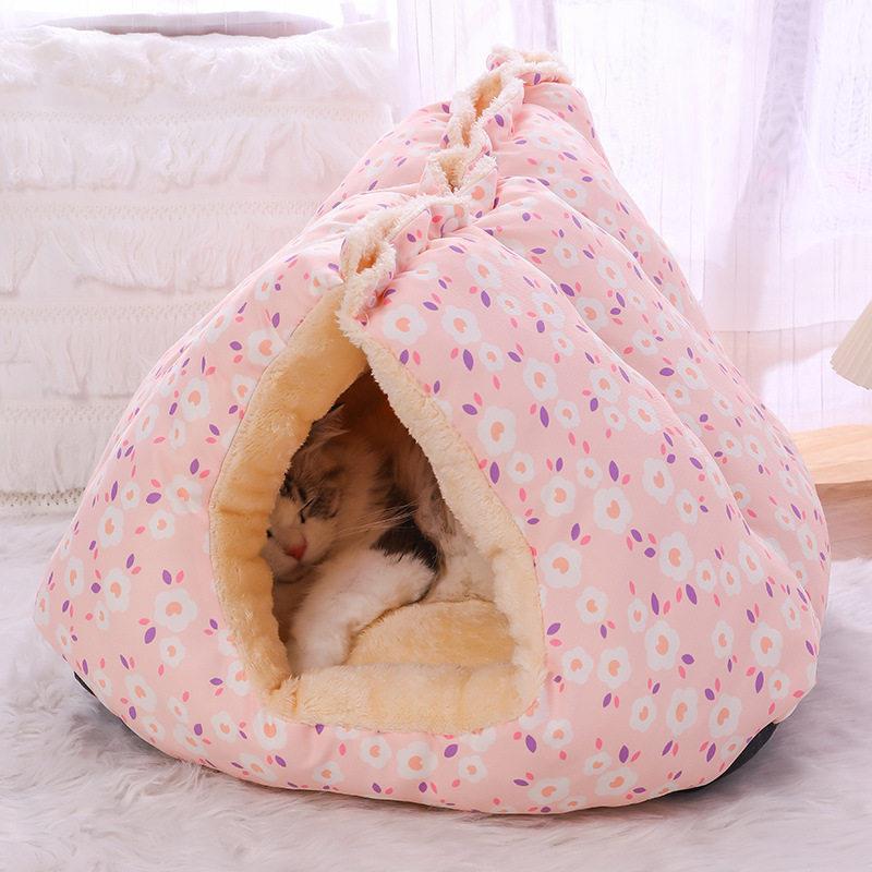 Maca de gato inverno quente casa de gato Semi-fechada cama de segurança para gatos quatro estações canil Universal supri