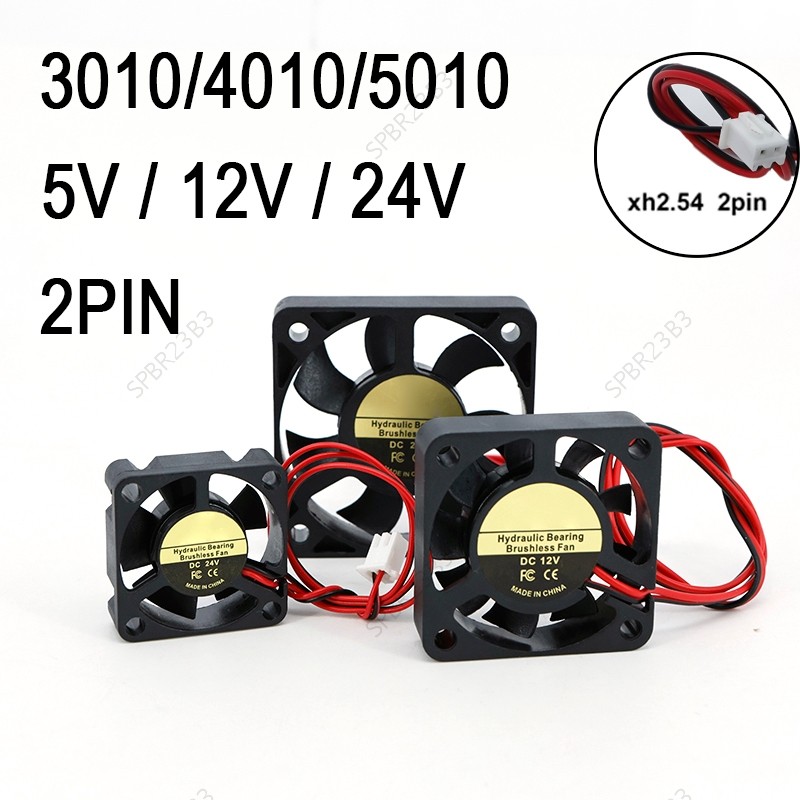 5cm 2PIN 3010 4010 5010 30mm 40mm 50mm Ventilador DC 5V 12V 24V Rolamento Hidráulico Resfriamento Sem Escova 50x10mm BR2