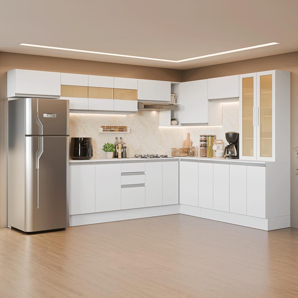 Armário de Cozinha Completa de Canto 507 cm Branco Smart 100% Madesa 01
