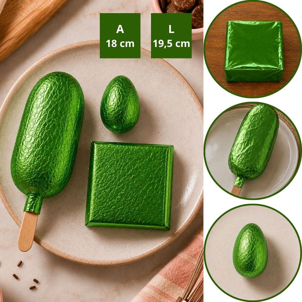 100~500 FOLHAS PAPEL CHUMBO VERDE 18X19,5 CM P/ BOLO GELADO CHOCO