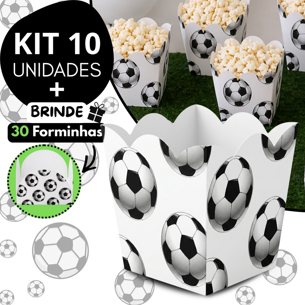 Kit 10 Cachepô Decoração Bola Futebol Pote de Papel Cachepot + 30 Formas De Doces