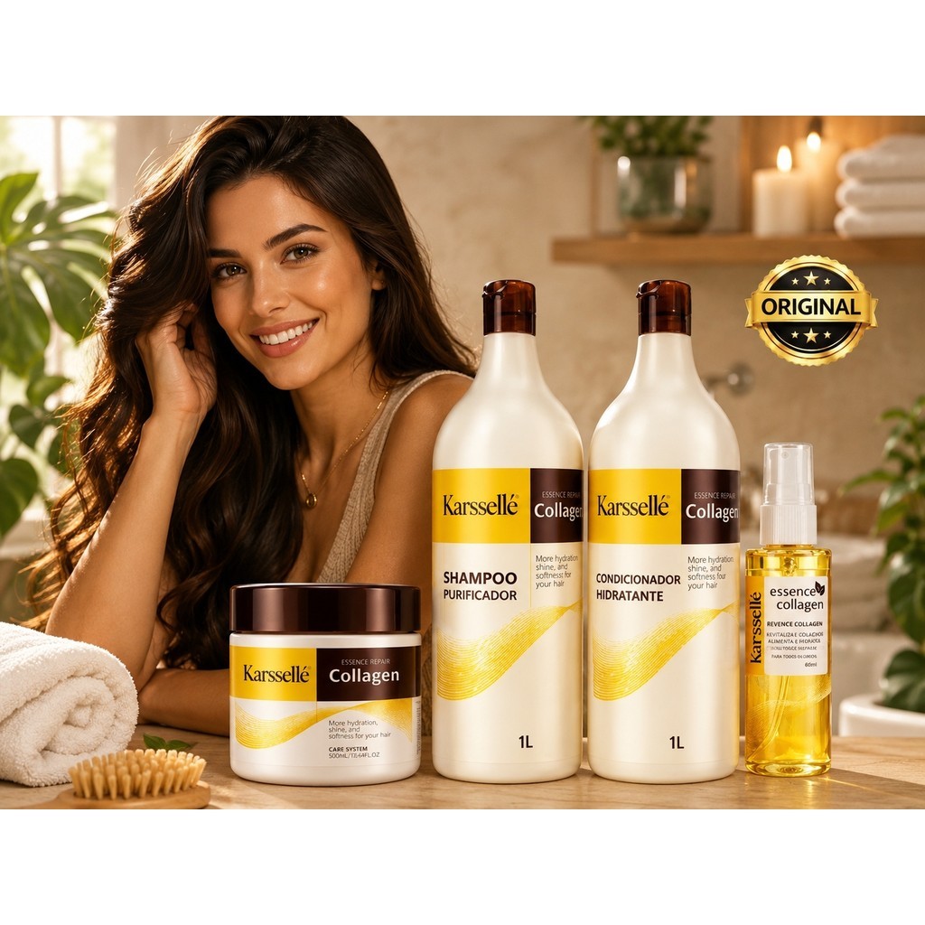 Kit Completo Karssellé – Shampoo 1L + Condicionador 1L + Máscara 500ml + Óleo 60ml