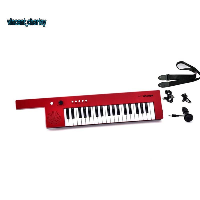 [vincent_c] Teclado Eletrônico Portátil De 37 Teclas Piano Mini Órgão Estilo Guitarra Musical , Vermelho