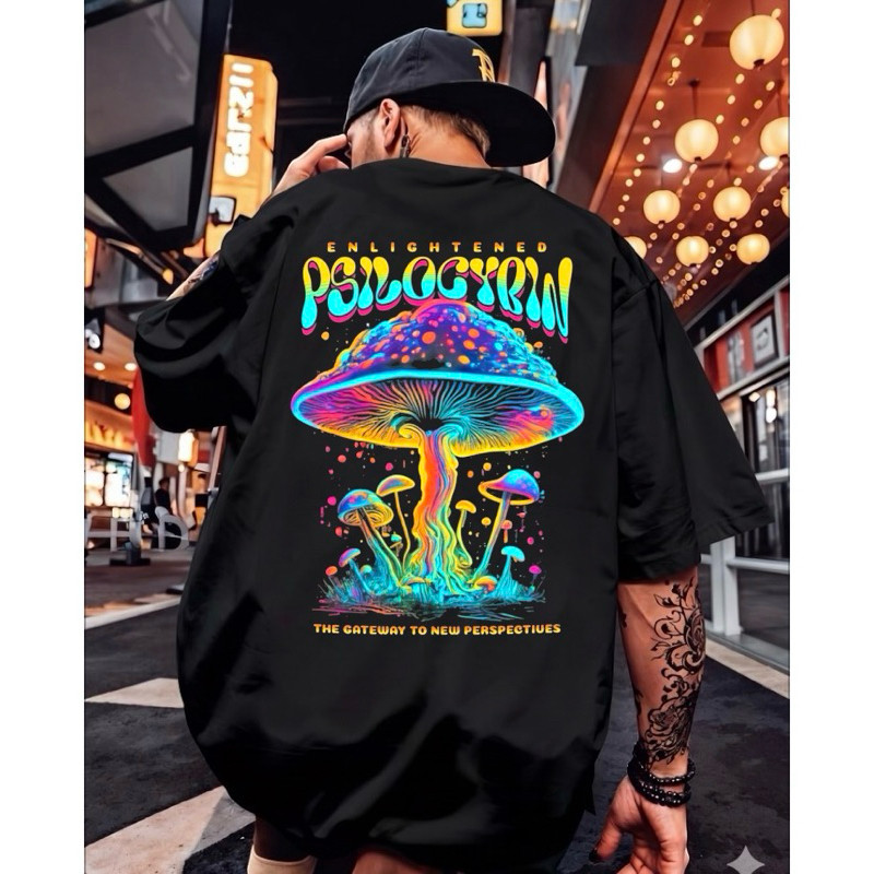 Camiseta Cogumelo Colorido Estampado Camisa Unissex Psicodélica 100% Algodão Rave