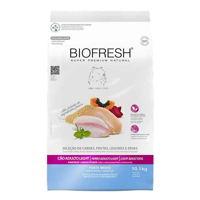 Ração 10,1kg Biofresh Light Cães Adultos Raças Médias