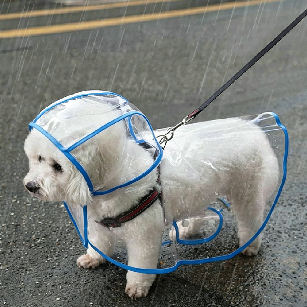 Capa De Chuva Para Cães Transparente Impermeável / Jaqueta Com Capuz Para Animal