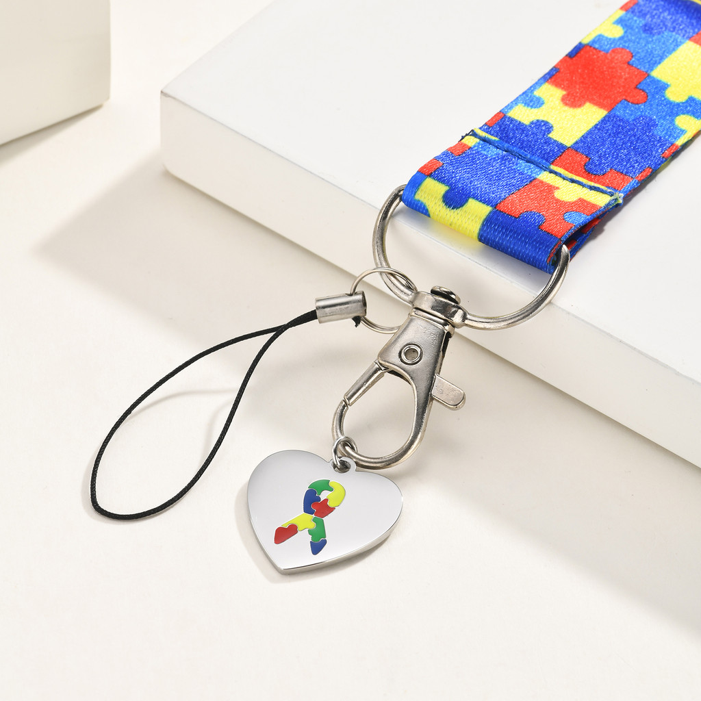 Colar De Cordão De Telefone De Poliéster Com Pingente De Coração Vnox Para Conscientização Do Autismo, Alça Celular Aju · foto 2