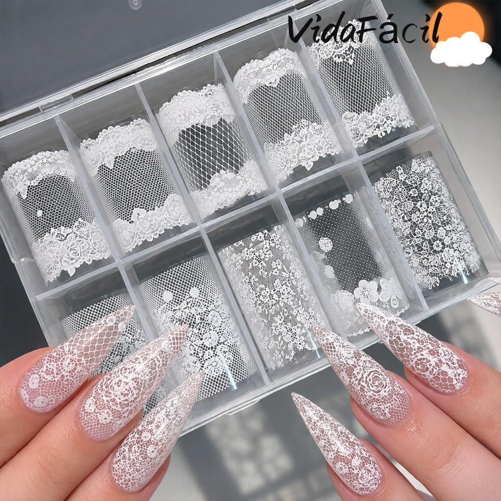 Folhas De Unhas Perfumadas , Adesivos Pretos E Brancos Com Design De Renda Arte Efeito De Lantejoulas Padrão De Tulipa