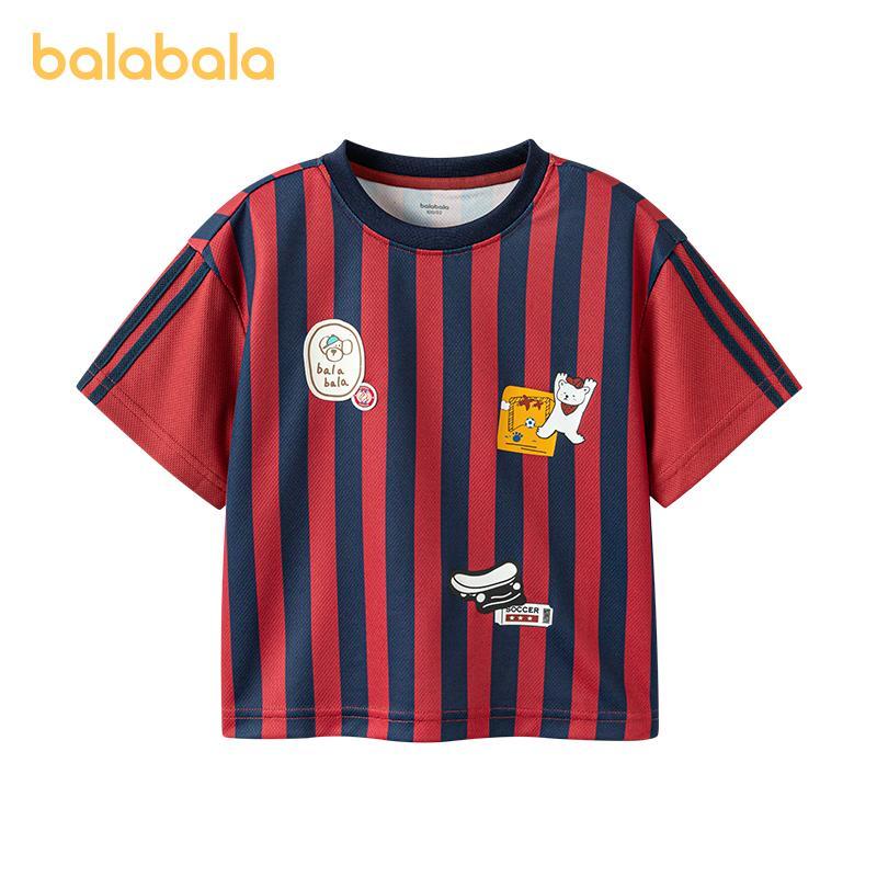 balabala Camiseta Infantil 2026 Tema De Futebol Meninos Meninas Manga Curta Algodão Top Listrado Respirável Roupas Espor