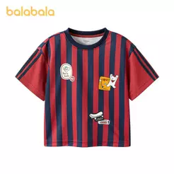 balabala Camiseta Infantil 2026 Tema De Futebol Meninos Meninas Manga Curta Algodão Top Listrado Respirável Roupas Espor