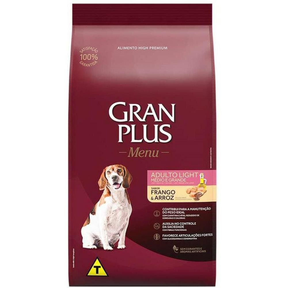 Ração Menu para Cães Adultos de Porte Médio e Grande Light Sabor Frango e Arroz 15Kg GranPlus