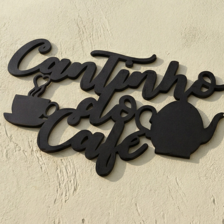 Recorte Cantinho do Café MDF Preto 25x15 Bule Xícara Decoração Parede Cozinha Cafeteria Padaria