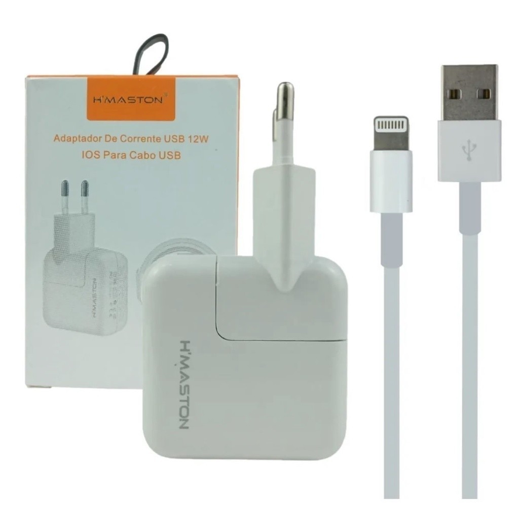 Carregador iPhone H'maston/AGOLD 12w Fonte + Cabo Lightning 1m Original